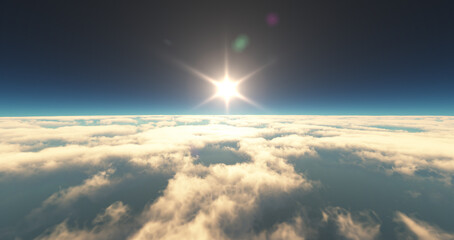 Fototapeta na wymiar fly above clouds sunset landscape 3d render