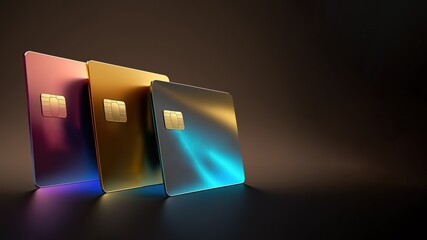 Luxury credit cards over dark background. Generative AI illustration