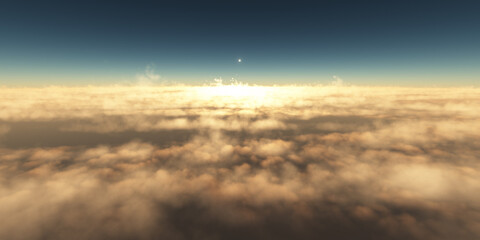 Fototapeta premium fly above clouds sunset landscape