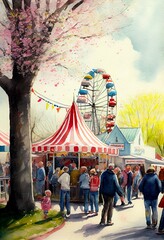 Obraz na płótnie Canvas Carnival in the park during spring season. AI Generative Art