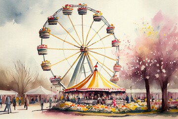 Carnival in the park during spring season. AI Generative Art - obrazy, fototapety, plakaty