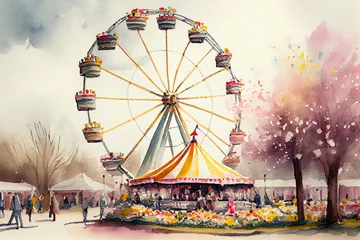 Deurstickers Carnival in the park during spring season. AI Generative Art © W&S Stock
