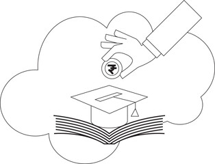 Tuition fee or scholarship icon, loan on education,  money with graduate hat, Education Loan, Indian banking