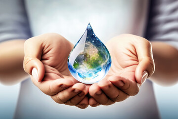 Fototapeta Hand hold water drop with earth , Generative Ai obraz