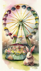 Ferris wheel in the park during spring season. AI Generative Art