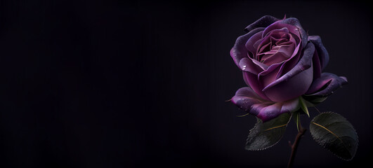 Dark purple rose flower in black background generative ai