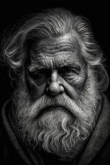 An old man with a beard. Black and white portrait. Generative AI
