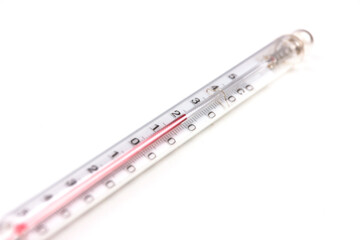 glass thermometer isolated on white for temperature measurement - obrazy, fototapety, plakaty