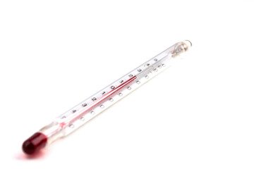 glass thermometer isolated on white for temperature measurement