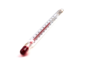 glass thermometer isolated on white for temperature measurement