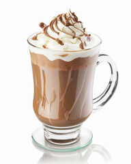 This image features a refreshing Hot Chocolate drink served in a glass on a pure white background. Generative AI