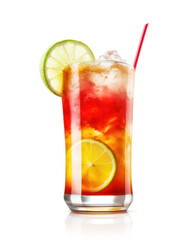 This image features a refreshing Singapore Sling cocktail drink served in a glass on a pure white background. Generative AI