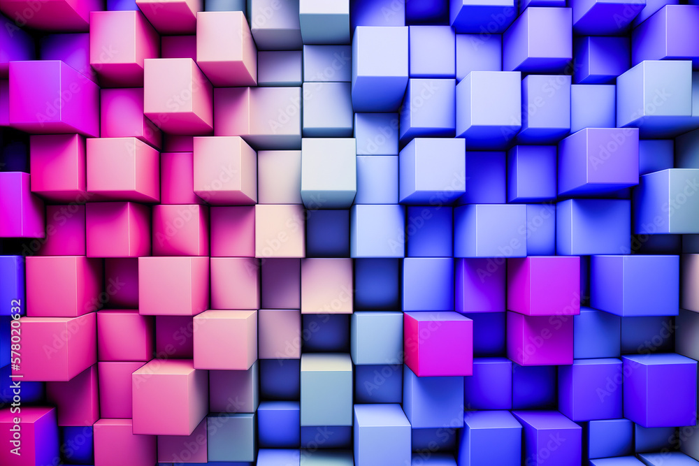Poster abstract background of cube blocks wall stacking design neon pastel color for cubic wallpaper backgr