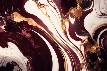 Burgundy and gold marble background. Invitation, card backdrop, banner. Ai generated