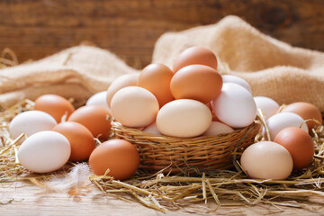 basket of colorful fresh eggs