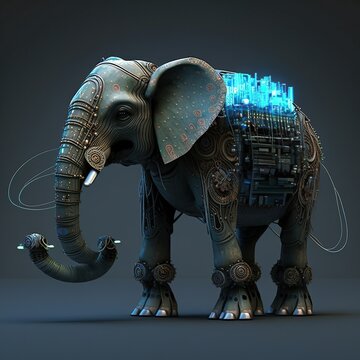 Futuristic elephant biopunk apocalypse - Elephant robot from the future realist