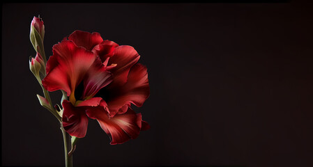 Dark red hibiscus flower in black background generative ai