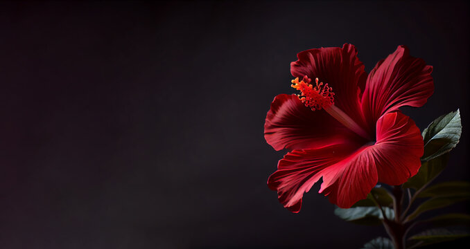 Dark red hibiscus flower in black background generative ai