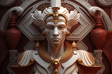 Mythological god Osiris made mof azulejos white and red, created with Generative AI