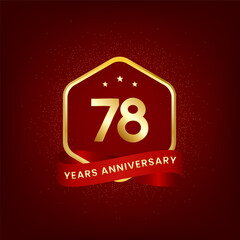 78 years anniversary. Anniversary template design with gold number and red ribbon, design for event, invitation card, greeting card, banner, poster, flyer, book cover and print. Vector Eps10
