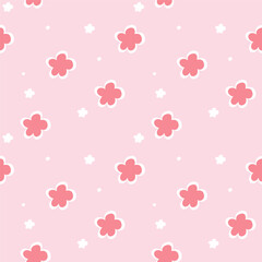 Abstract flower seamless pattern blooming on pink background. Repeating floral vector design for wallpaper, print and card.