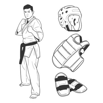 Karate Set Vector Illustration. Hand Drawing