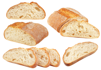 Ciabatta bread isolated on white background, full depth of field