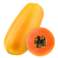 Papaya isolated on white background, clipping path, full depth of field