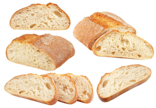 Ciabatta bread isolated on white background, full depth of field