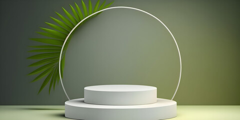 3d display product abstract minimal scene with geometric podium platform. natural plants green. 3d rendered. stand for natural cosmetic products. Stage showcase for products AI Generated