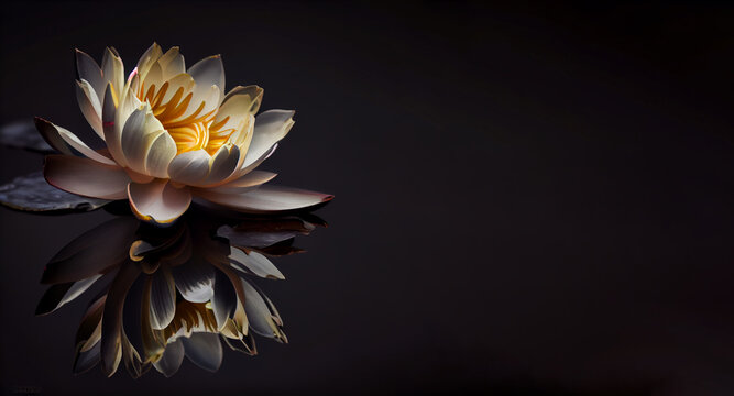 Dark white Water Lilly flower in black background generative ai