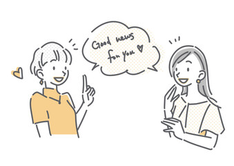 会話をする二人の若い女性　シンプルでお洒落な線画イラスト