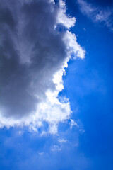 Bottom view on clouds. A big grey sky covering the sun. For background, wallpaper, digital artwork use and etc..