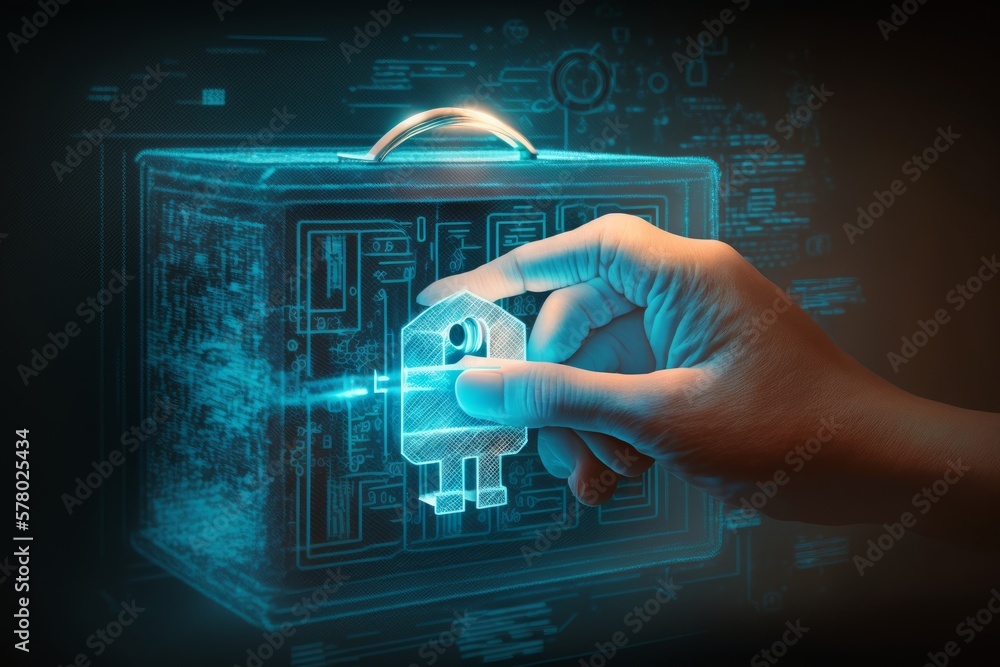 Poster concept view of cyber security privacy and data storage protection. generative ai