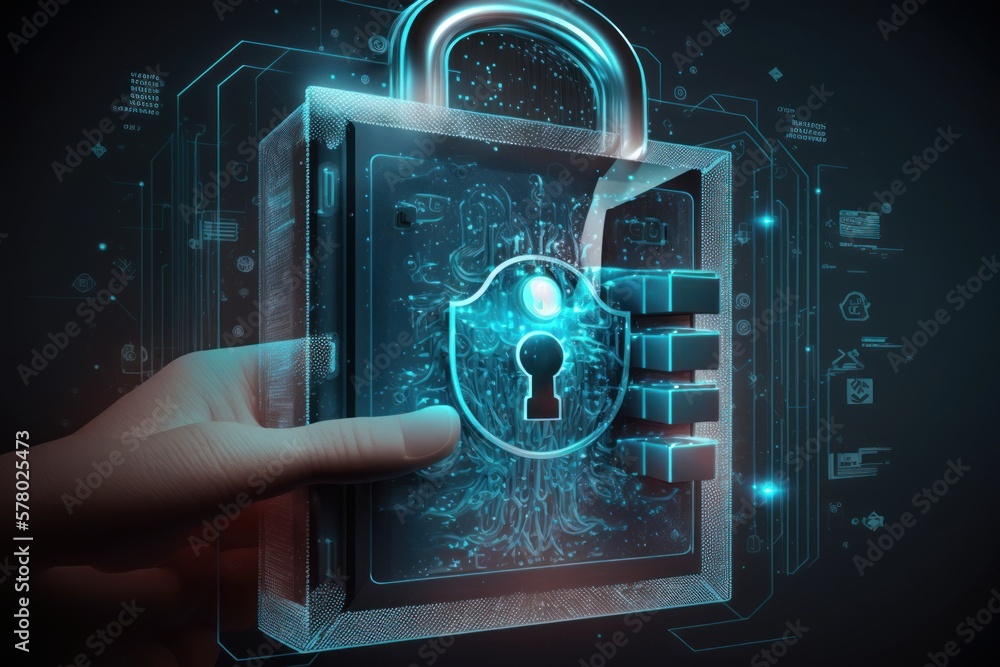 Poster concept view of cyber security privacy and data storage protection. generative ai