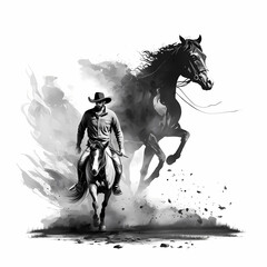 Cowboy on Horse Illustration Isolated On white Background. Generative AI