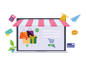 online shopping icon using laptop
