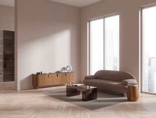 Beige living room corner with sofa and cabinet