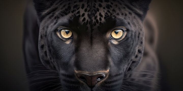 Close-up black panter face, wild-life animal cat (created with Generative AI)