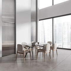 Panoramic white and glass dining room corner