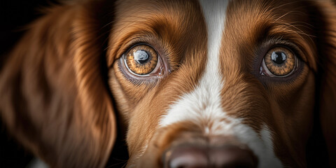 Close-up hound face, pet dog eyes (created with Generative AI)