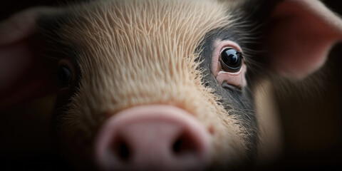 Close-up pig face, animals on the farm (created with Generative AI)