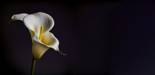 Dark white Calla Lilly flower in black background generative ai