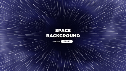 Hyper speed warp jump. Space background with bright shining stars. Star universe. Beautiful nebula. Deep cosmos. Black outer space. Milky way galaxy. Science fiction. Vector illustration eps10. - obrazy, fototapety, plakaty