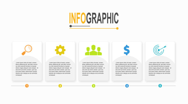 5 Steps Rectangle Infographic Template Business Data Illustration