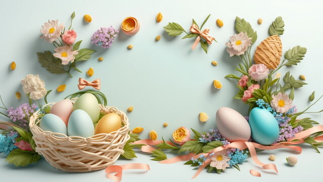 Colorful easter eggs on concrete background with Generative AI.