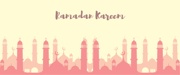 Ramadan kareem banner vector design with mosque silhouette, perfect for banner, background, invitation, social media post, ramadan event banner.
