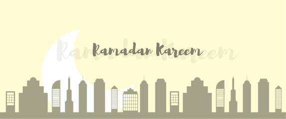 Ramadan kareem banner vector design with building silhouette, perfect for banner, background, invitation, social media post, ramadan event banner.