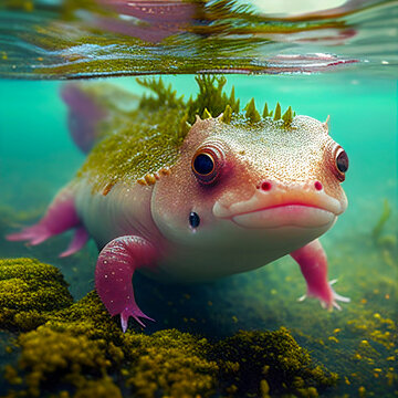 A Mossy Salamander Underwater | Generative AI