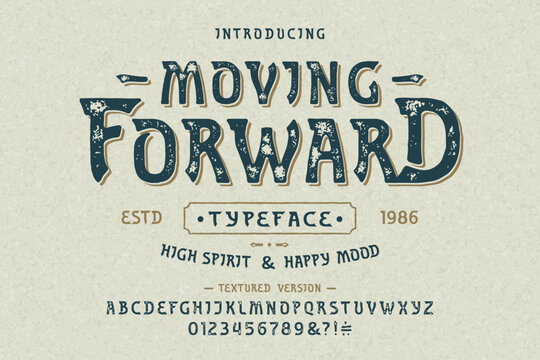 Vector font Moving Forward. Letters and numbers